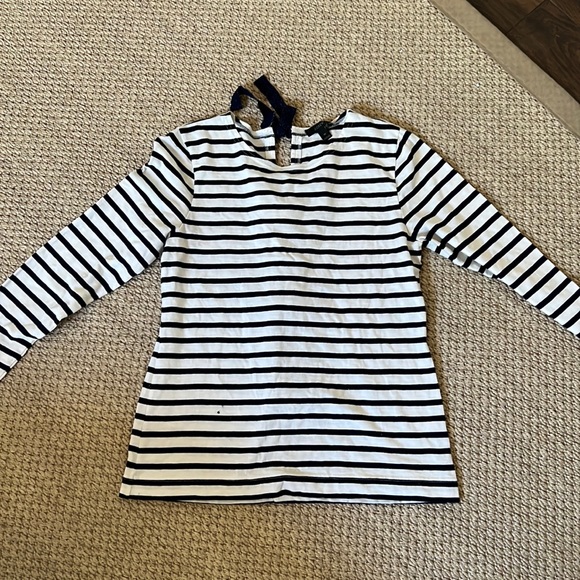 J. Crew Tops - J CREW white shirt with navy stripes. M. Never worn. Now details in back.